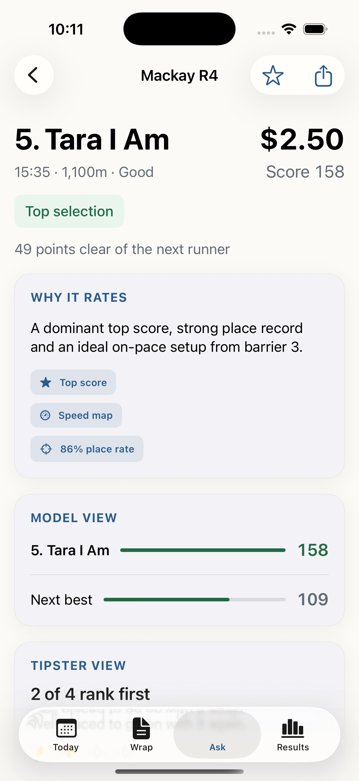 Actual LetsGoAI race detail screen